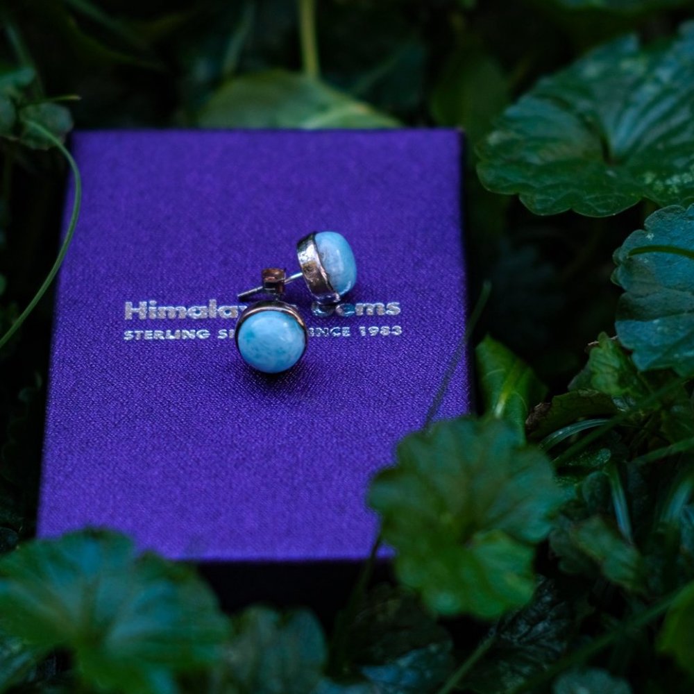 BNIB 10mm Larimar + Sterling Silver Earrings